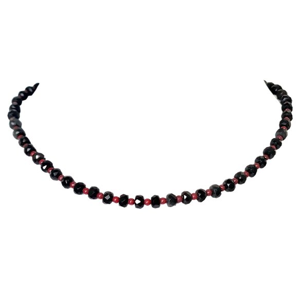Vintage Heavy Glass Bead Necklace Red Black Women Adjustable Jewelry Retro Glam - Picture 2 of 11